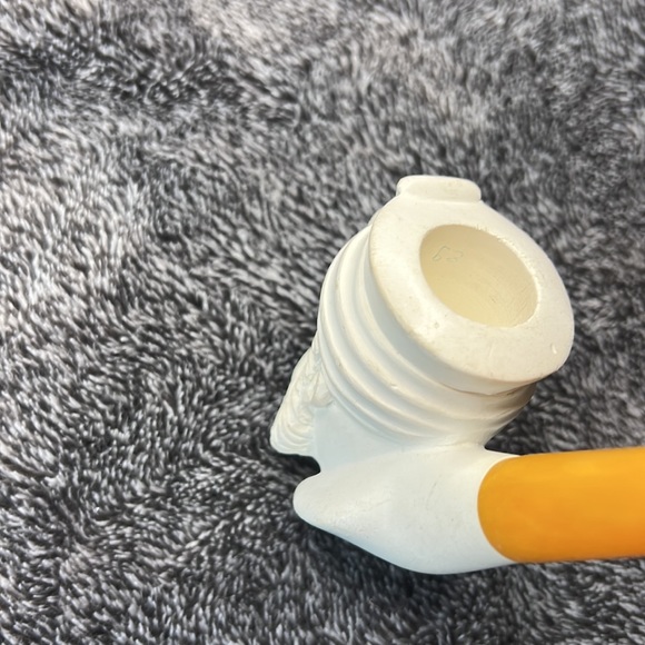 HAND CARVED MAN GENUINE BLOCK MEERSCHAUM PIPE VINTAGE MADE IN TURKEY - Picture 8 of 12